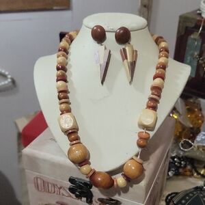 Wooden Bead Necklace and Earring Set